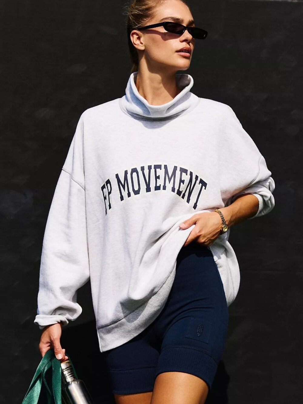 FP Movement Victory Mockneck Pullover Sweatshirt - Heather Grey/Navy - Size XS